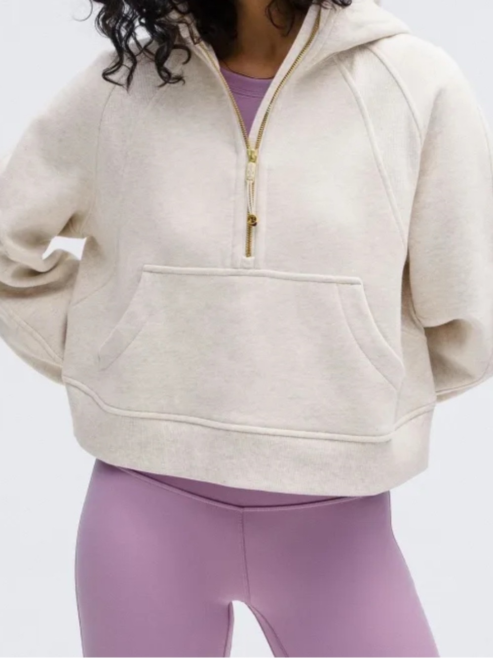 Lululemon Half-Zip Scuba Heathered Bone Cropped Hoodie Sweater - Size S